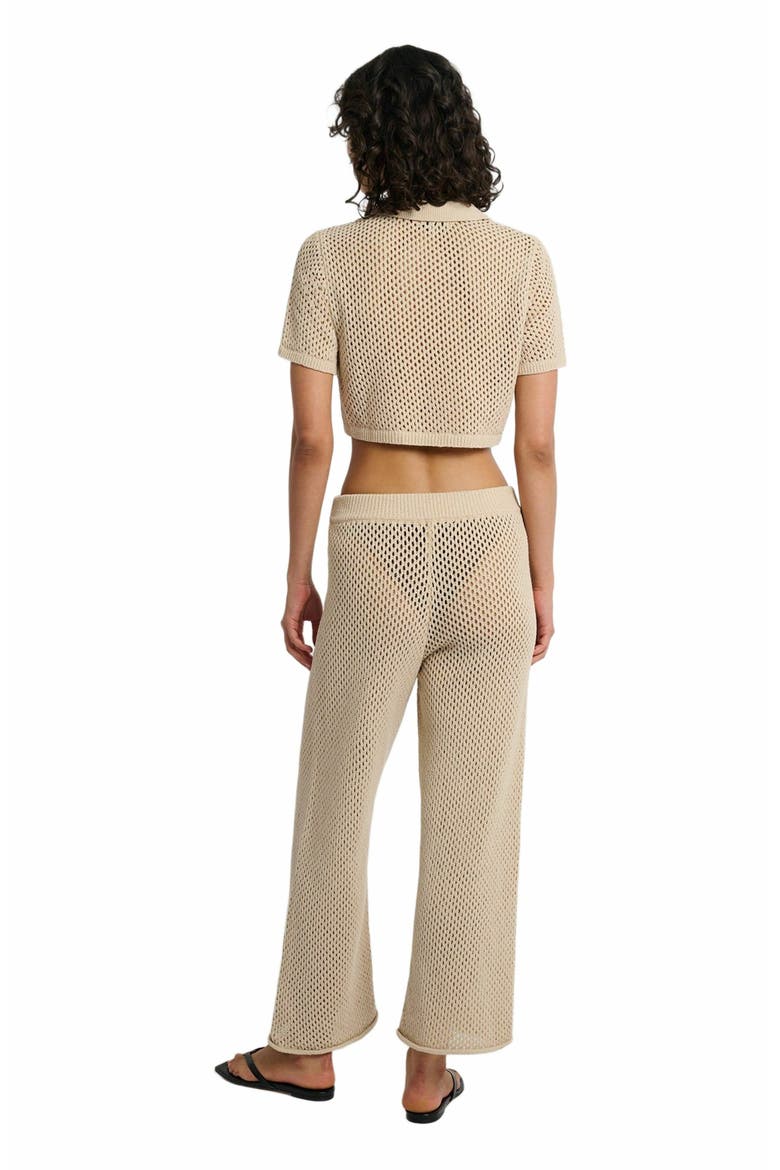 Knit Crochet Cropped Short Sleeve Polo, Alternate, color, SANDSHELL