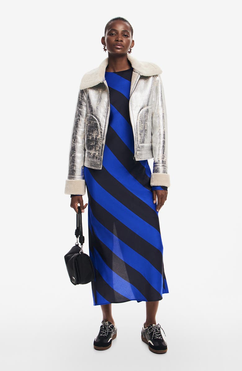 Desigual Trinity Stripe Long Sleeve Satin Maxi Dress, Alternate, color, 