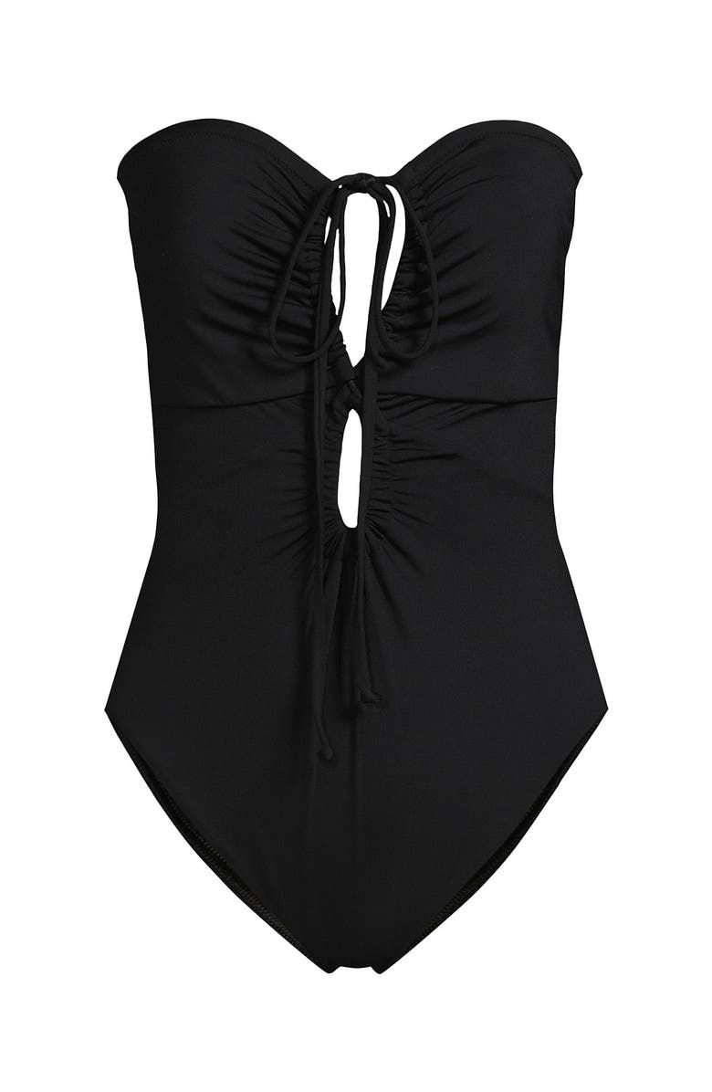 Lands' End Ruched Multi-Way V-Neck Halter High Leg One Piece Swimsuit, Alternate, color, Black