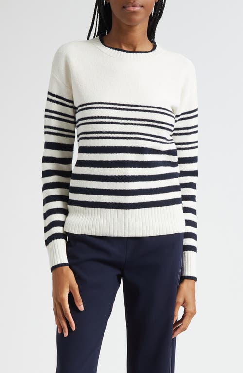 Veronica Beard Rielly Stripe Crewneck Sweater In White