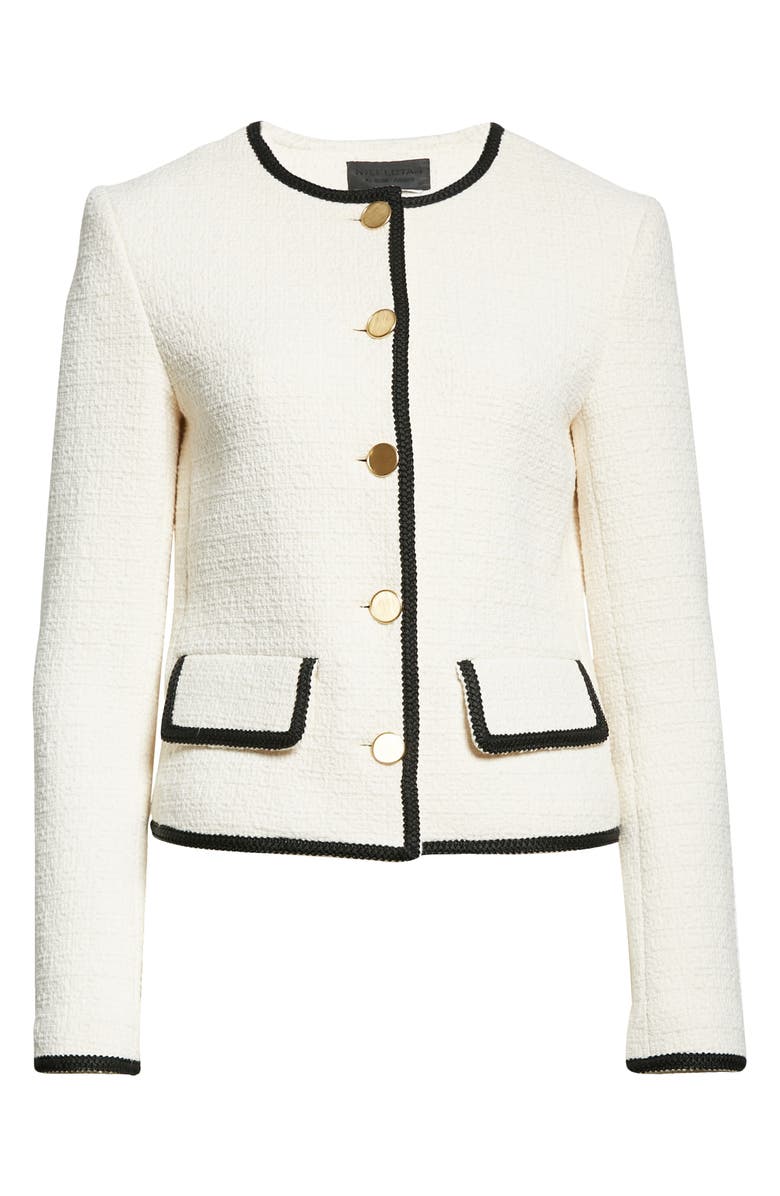 Nili Lotan Aubrey Tweed Jacket, Alternate, color, Ecru With Black Tape