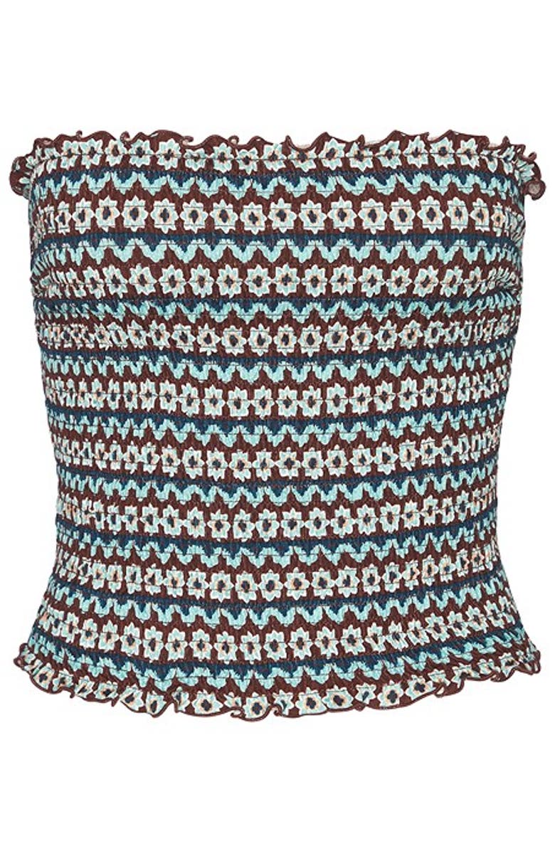 LASCANA Women's Smocked Strapless Top, Alternate, color, Blue Multi