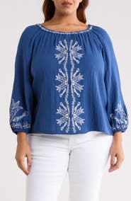 Liverpool Los Angeles Embroidered Cotton Peasant Top