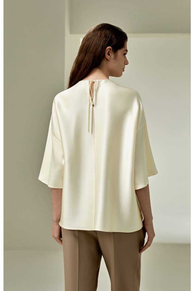 Women's Relaxed Silk Crewneck Blouse, Alternate, color, Lily White