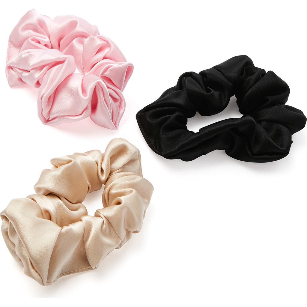 BLISSY 3-Pack Silk Scrunchies in Black/Gold/Pink  product