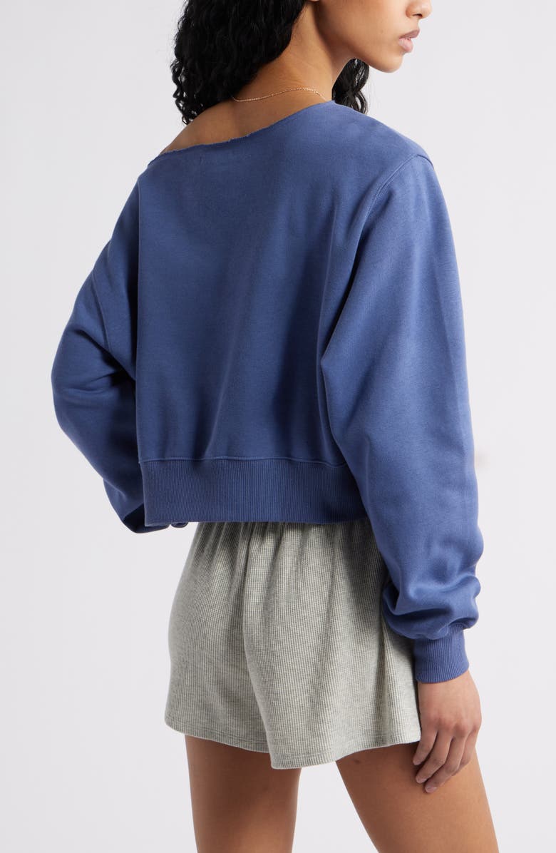 BP. Fleece Detail Off the Shoulder Sweatshirt, Alternate, color, Blue Indigo