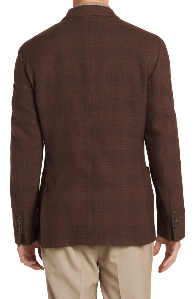 Brunello Cucinelli Plaid Double Breasted Peak Lapel Wool Blend Blazer, Alternate, color, 