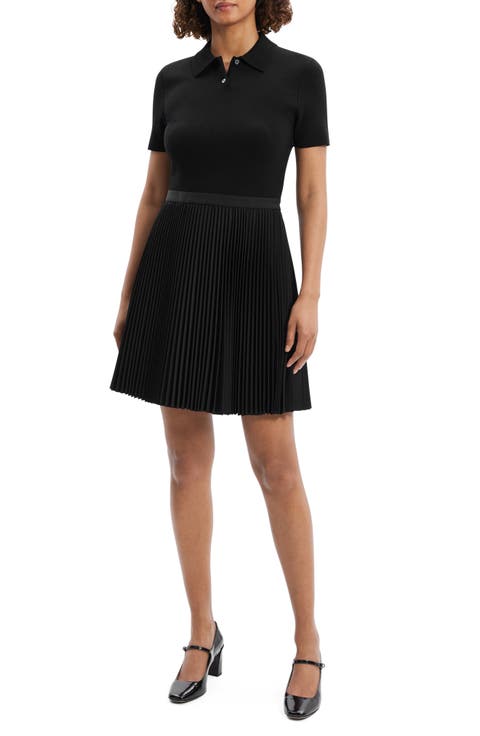 Pleated Mixed Media Polo Dress