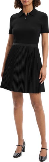 Pleated Mixed Media Polo Dress
