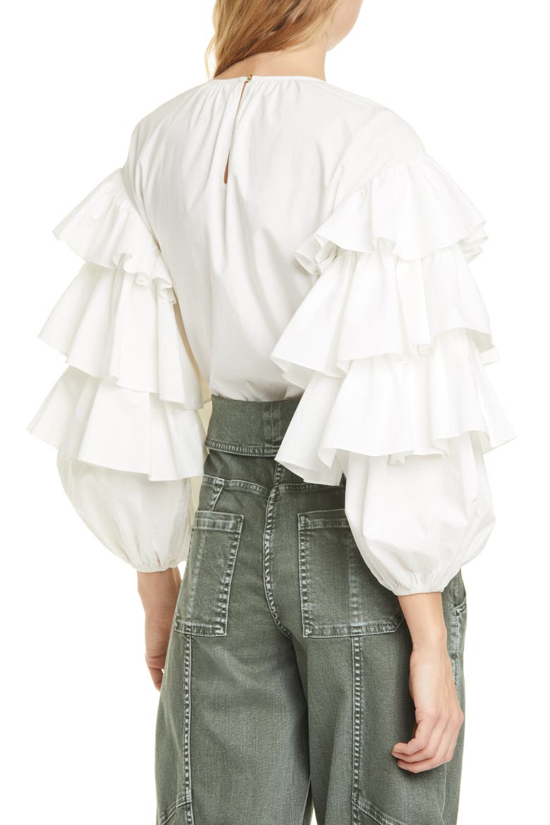 Tulia Ruffle Sleeve Blouse, Alternate, color, BLANC