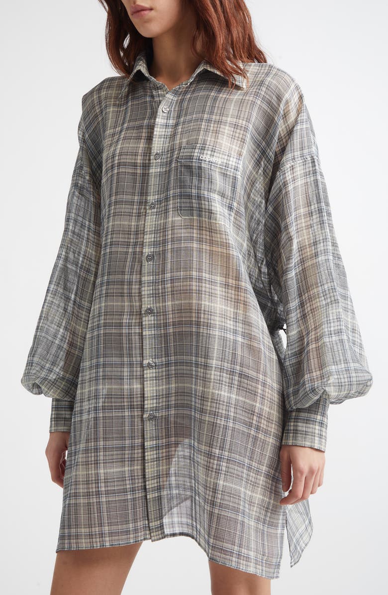 Coperni Check Zero Waste Cotton Button-Up Shirt, Alternate, color, Grey