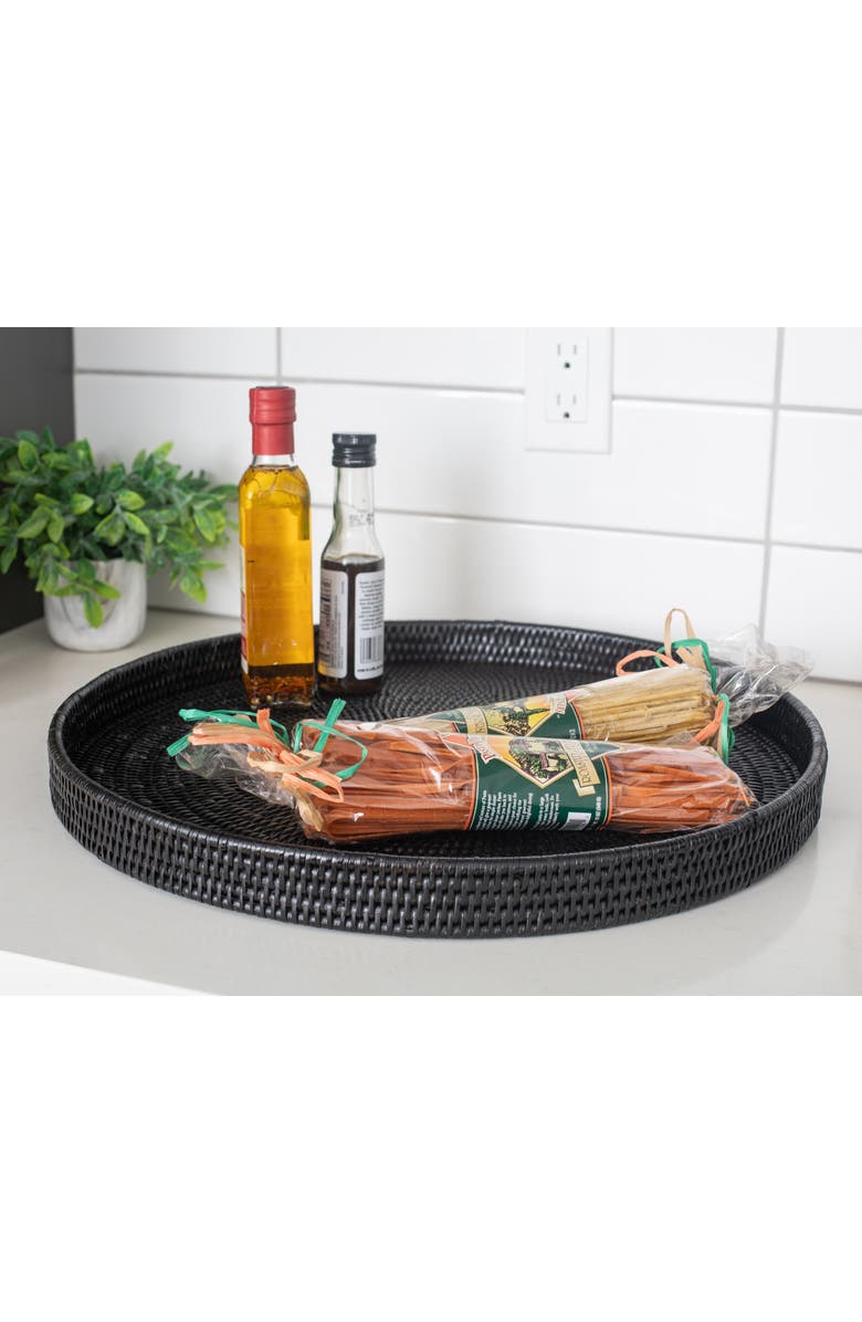 Artifacts Trading Company<sup>™</sup> Artifacts Rattan Round Serving / Ottoman Tray, Alternate, color, Tudor Black