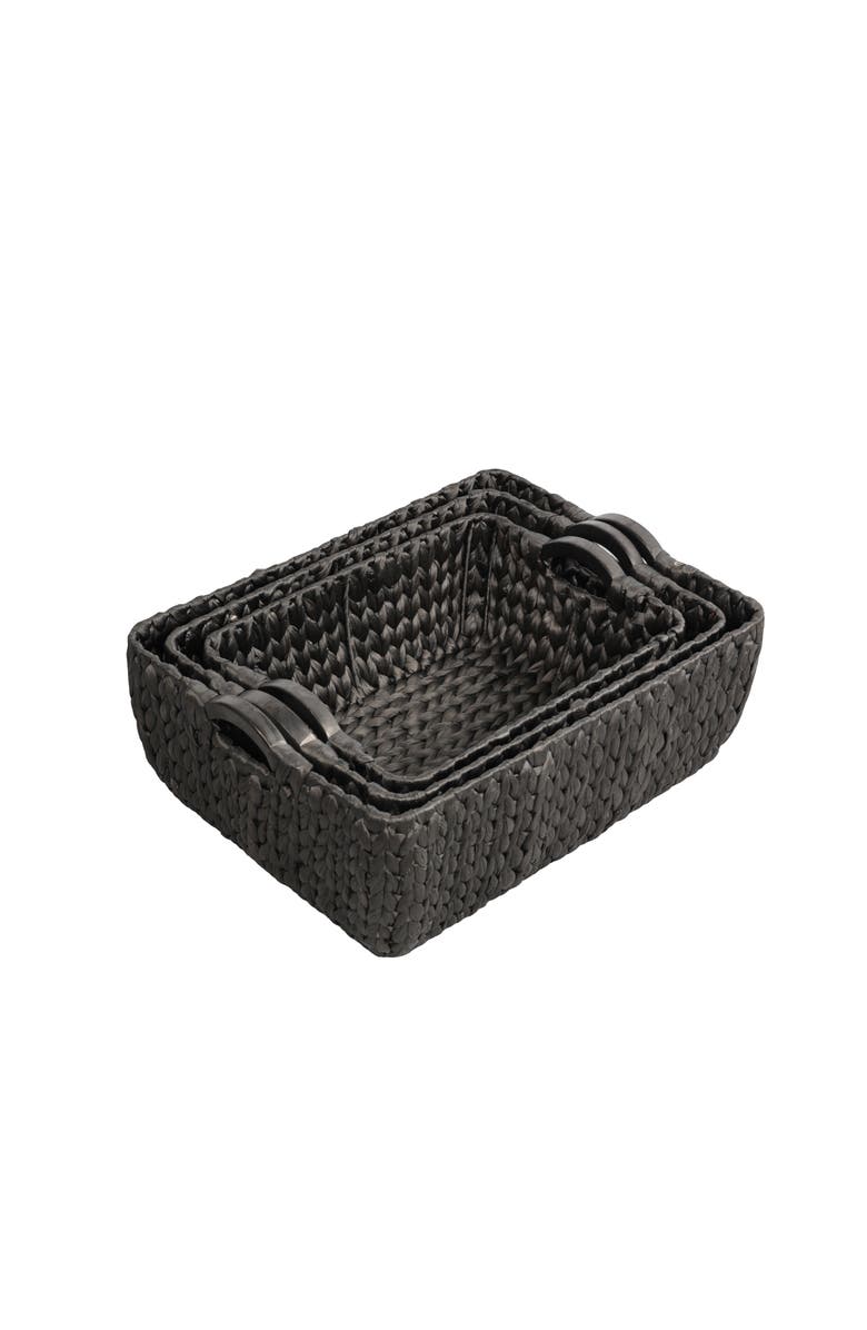 HAPPIMESS Astor Handwoven Water Hyacinth Nesting Storage Baskets with Wood Handles, Alternate, color, Black