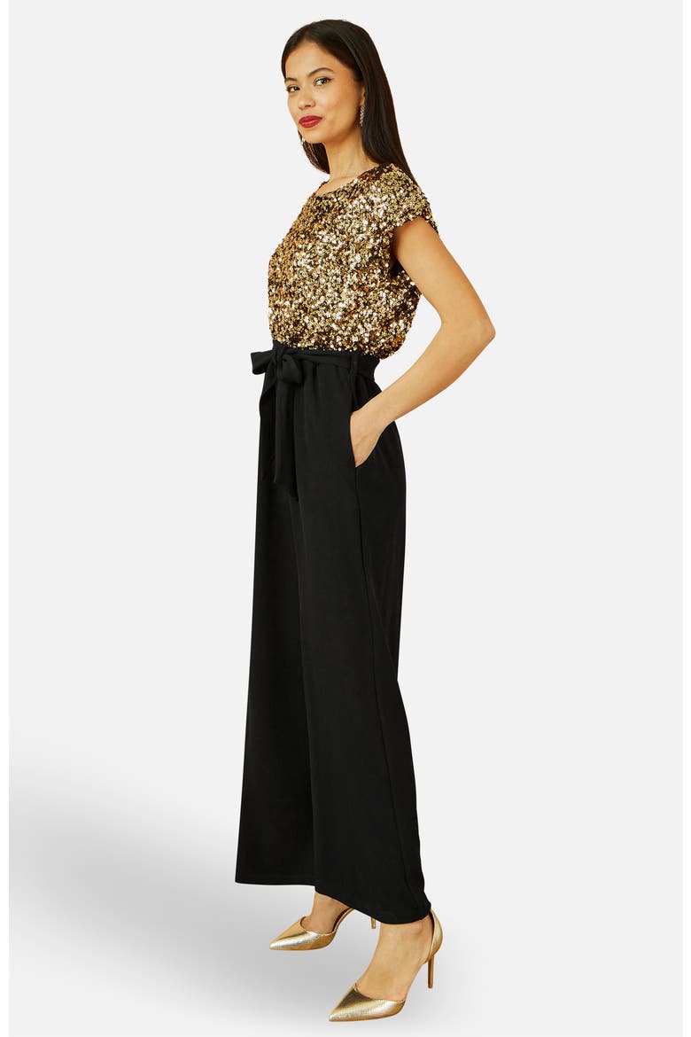 Sequin Top Stretch Jumpsuit, Alternate, color, Gold