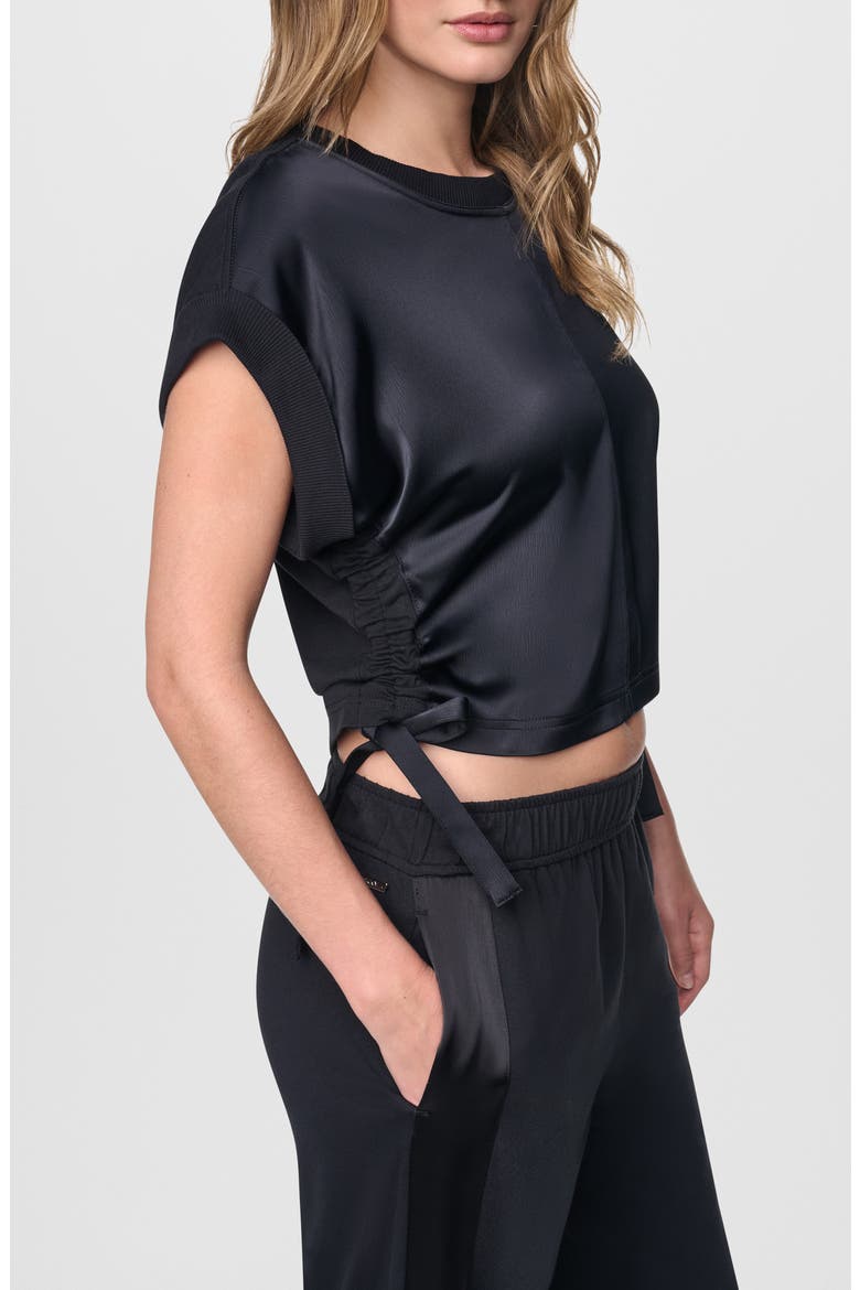 Ruched Side Satin Top, Alternate, color, BLACK