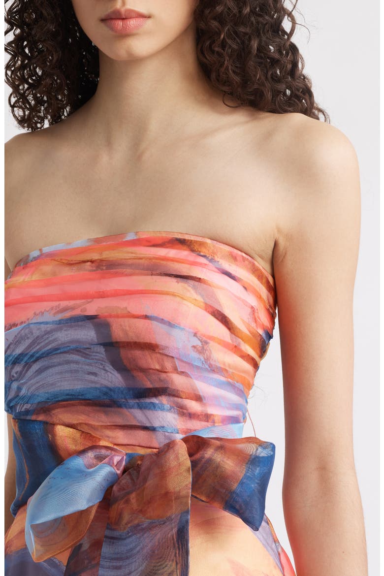 Ruched Bodice Strapless Gown, Alternate, color, SUNSET