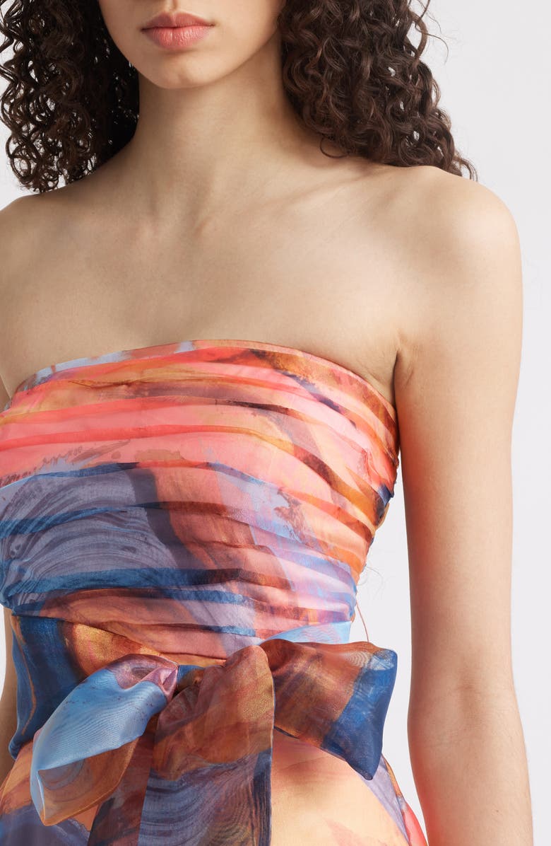 Tahari ASL Ruched Bodice Strapless Gown, Alternate, color, Sunset