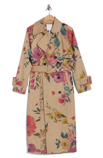 Avec Les Filles Floral Trench Coat In Multi