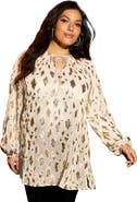 June + Vie Metallic Print Blouse