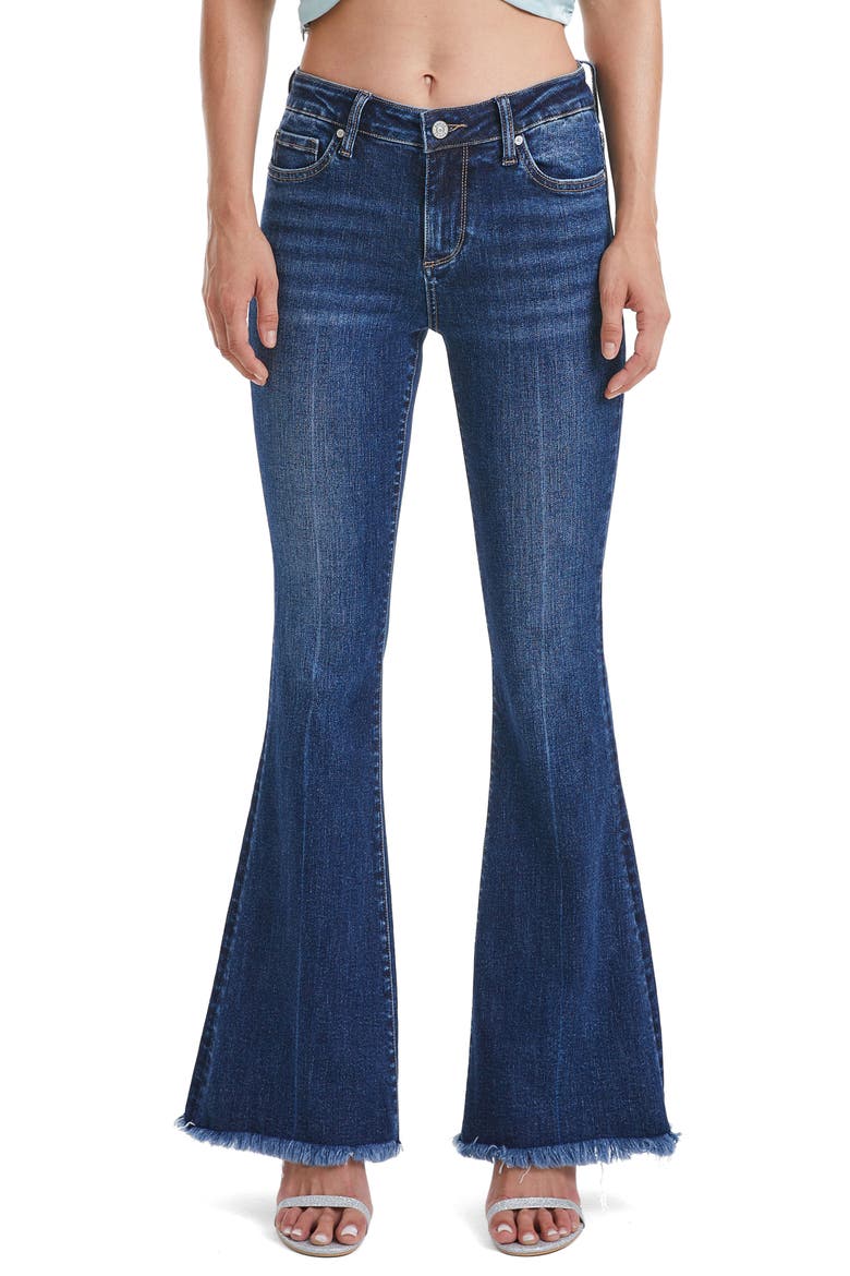 Frayed Mid Rise Flare Jeans, Main, color, DEEP SEA