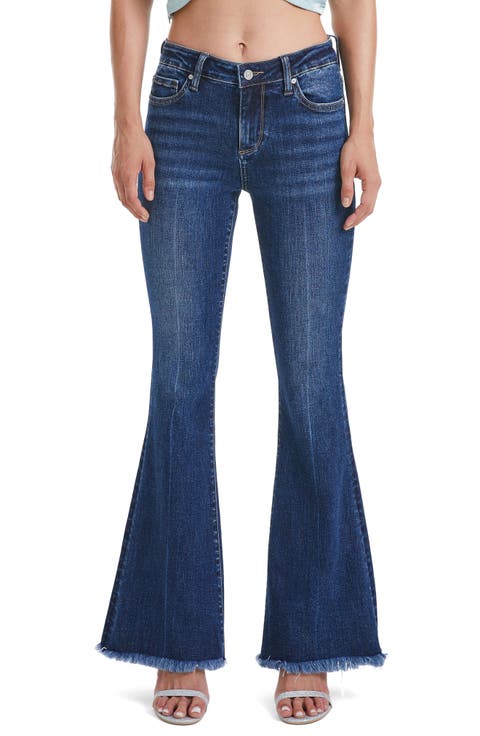 Frayed Mid Rise Flare Jeans (Deep Sea)