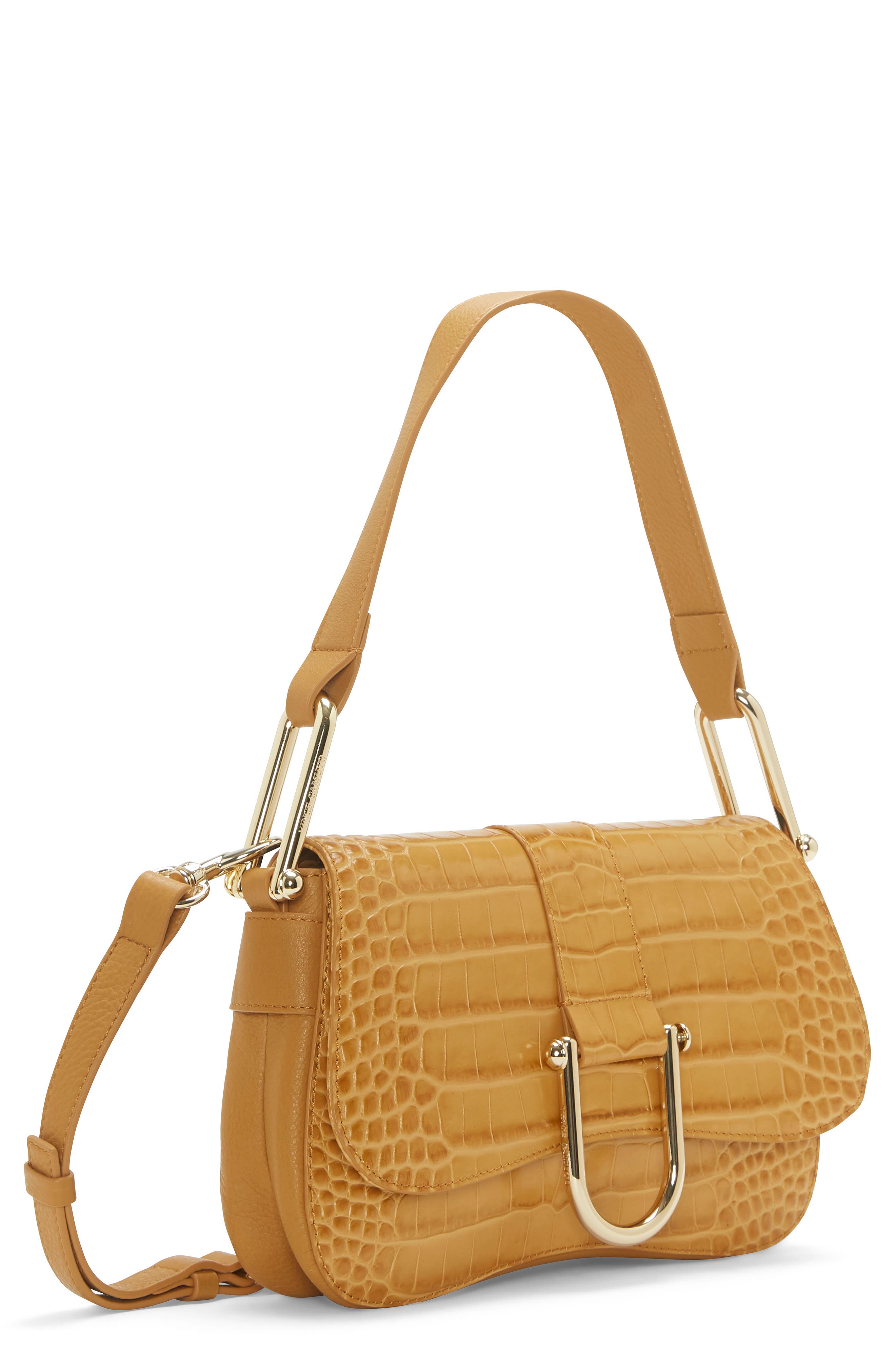 Tal Croc Embossed Leather Shoulder Bag, Alternate, color, DKBROWN 01