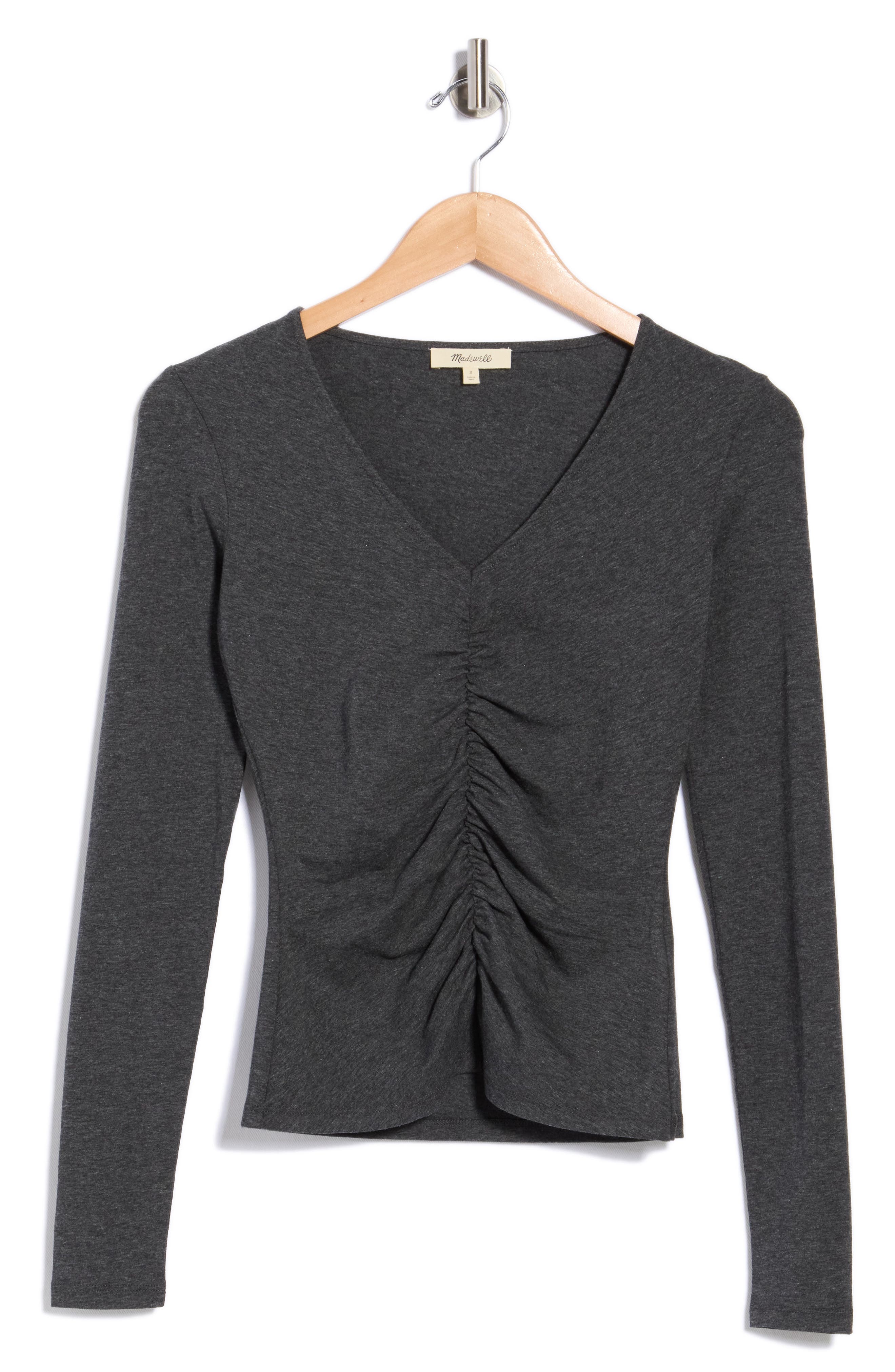 Shirred V-Neck Long Sleeve Top