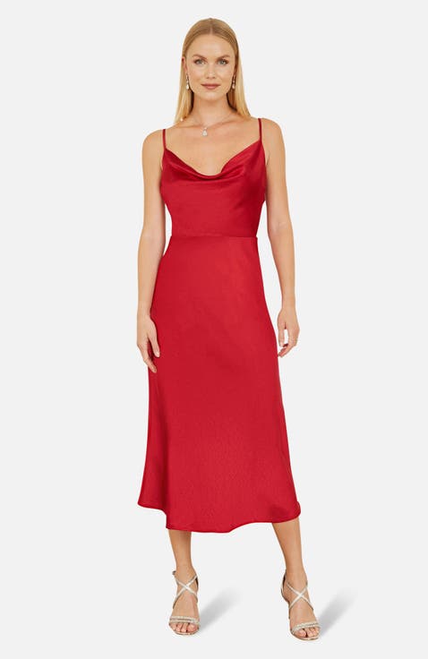 Satin Cowl Neck Midi Dress