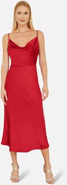 Yumi Satin Cowl Neck Midi Dress