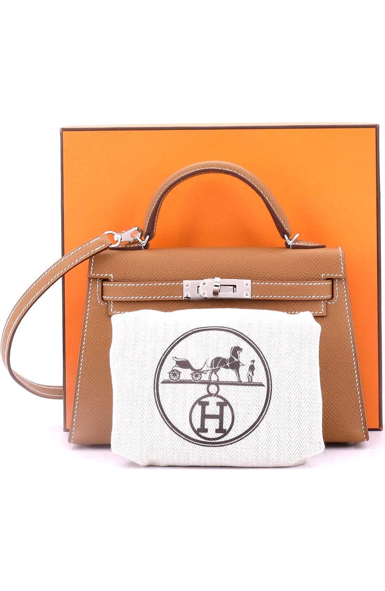 Pre-Owned Hermes Kelly Mini II Bag Brown Epsom with Palladium Hardware 20, Alternate, color, Gold