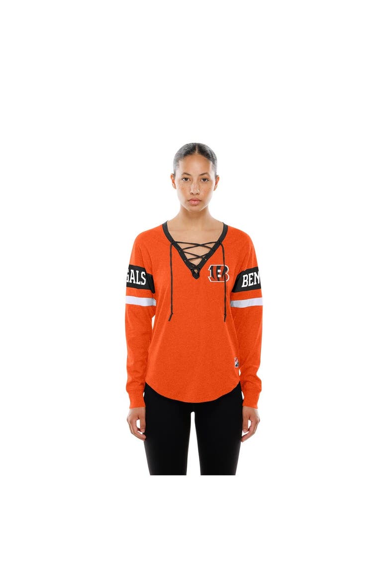 Women's New Era  Orange Cincinnati Bengals Throwback Lace-Up Long-Sleeve T-Shirt, Alternate, color, Orange