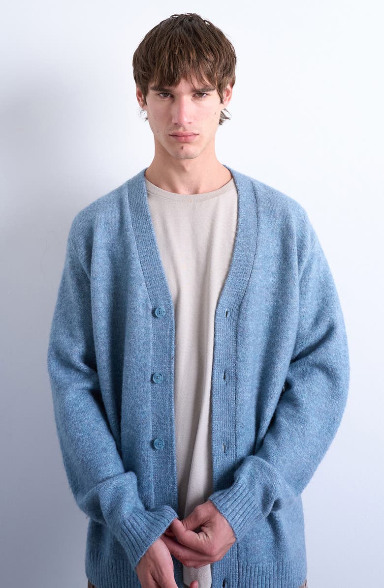 Topman Oversize V-Neck Cardigan, Alternate, color, Medium Blue