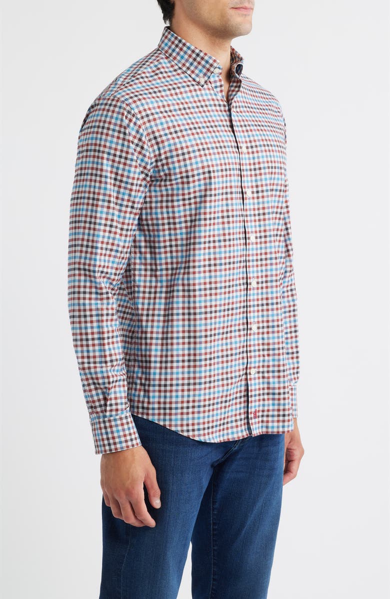 johnnie-O Hartwick Plaid Nylon Blend Button-Down Shirt, Alternate, color, Malibu Red