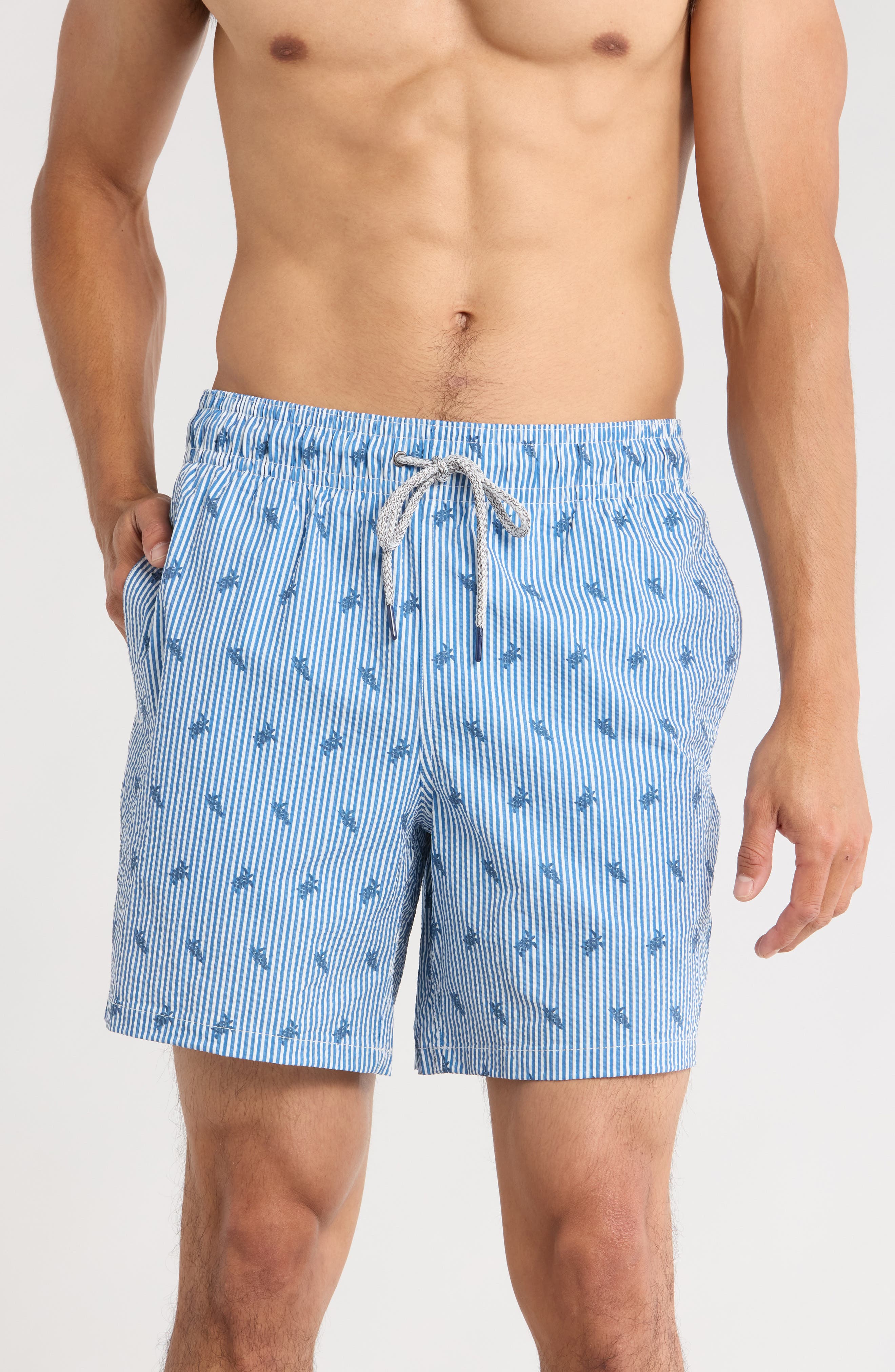 Rainforest Sea Turtles Seersucker Swim Trunks