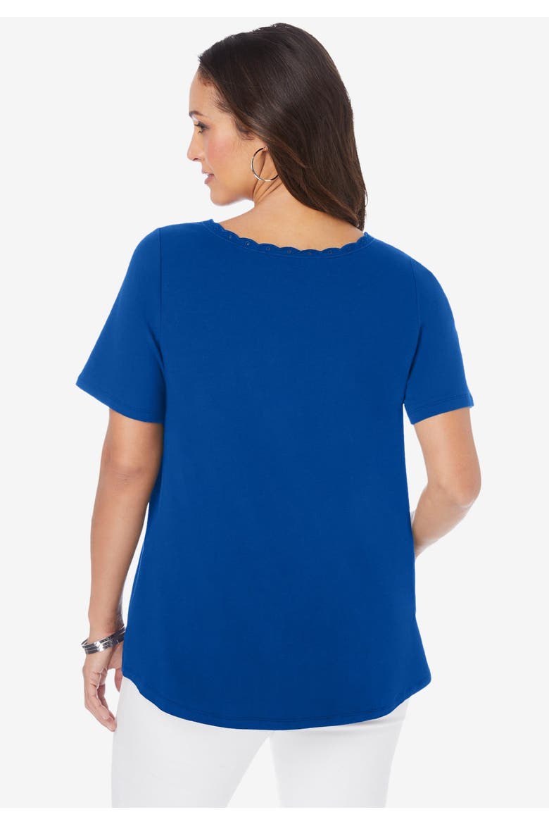 Stretch Cotton Eyelet Cutout Tee, Alternate, color, DARK SAPPHIRE