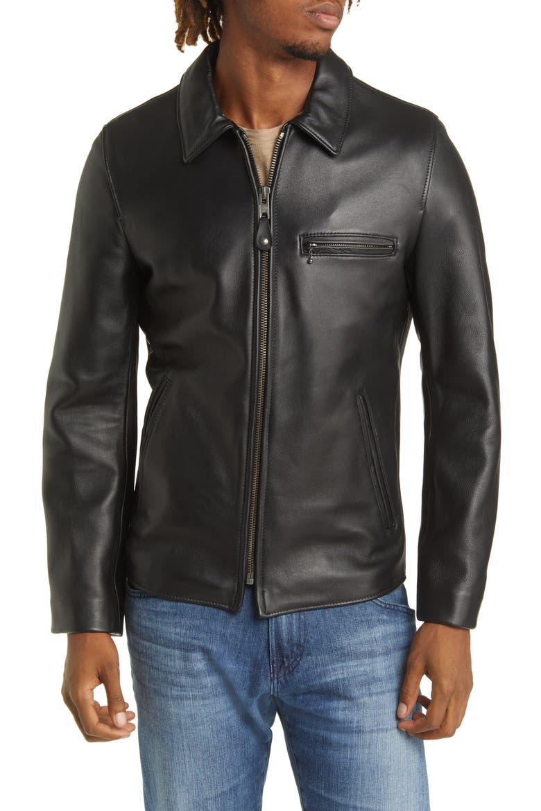 Men's Waxy Leather Delivery Jacket, Alternate, color, BLACK