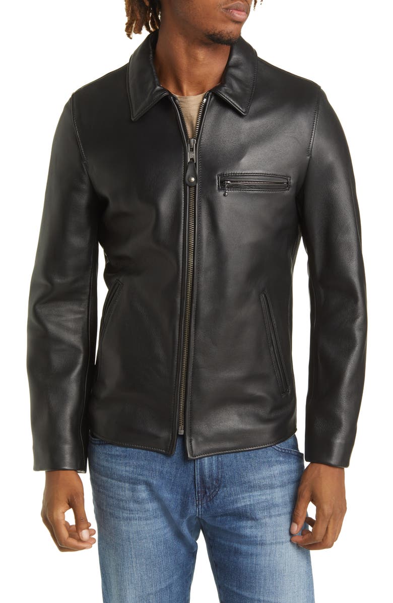 Schott NYC Men's Waxy Leather Delivery Jacket, Alternate, color, Black