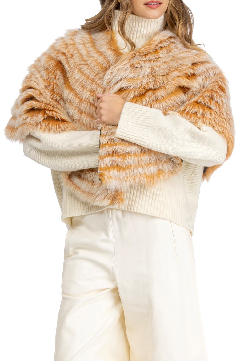 Genuine Shearling Layered Capelet, Alternate, color, ORANGE BRISA