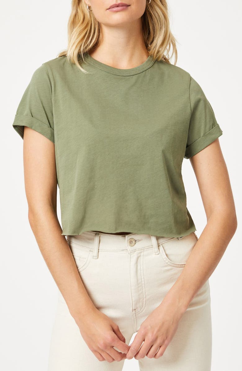 Mavi Jeans Raw Hem Crop T-Shirt, Main, color, Deep Lichen Green