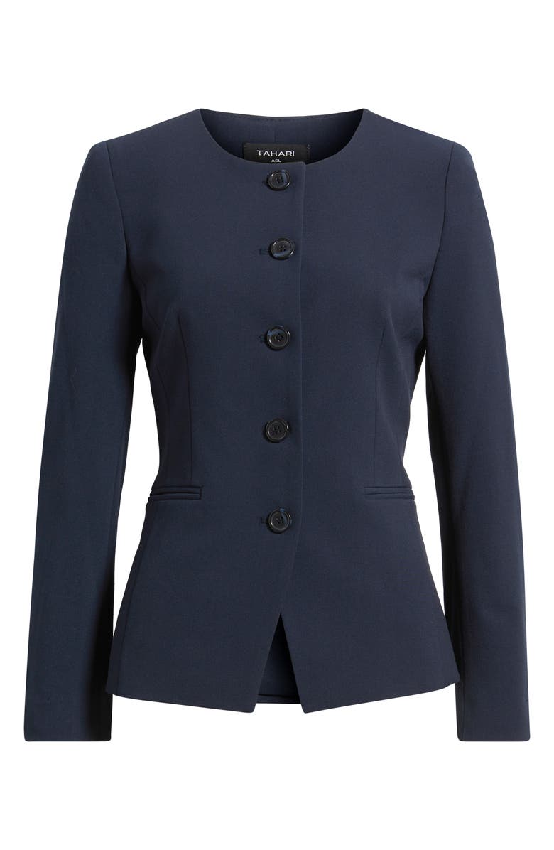Tahari ASL Collarless Button Jacket, Main, color, New Navy