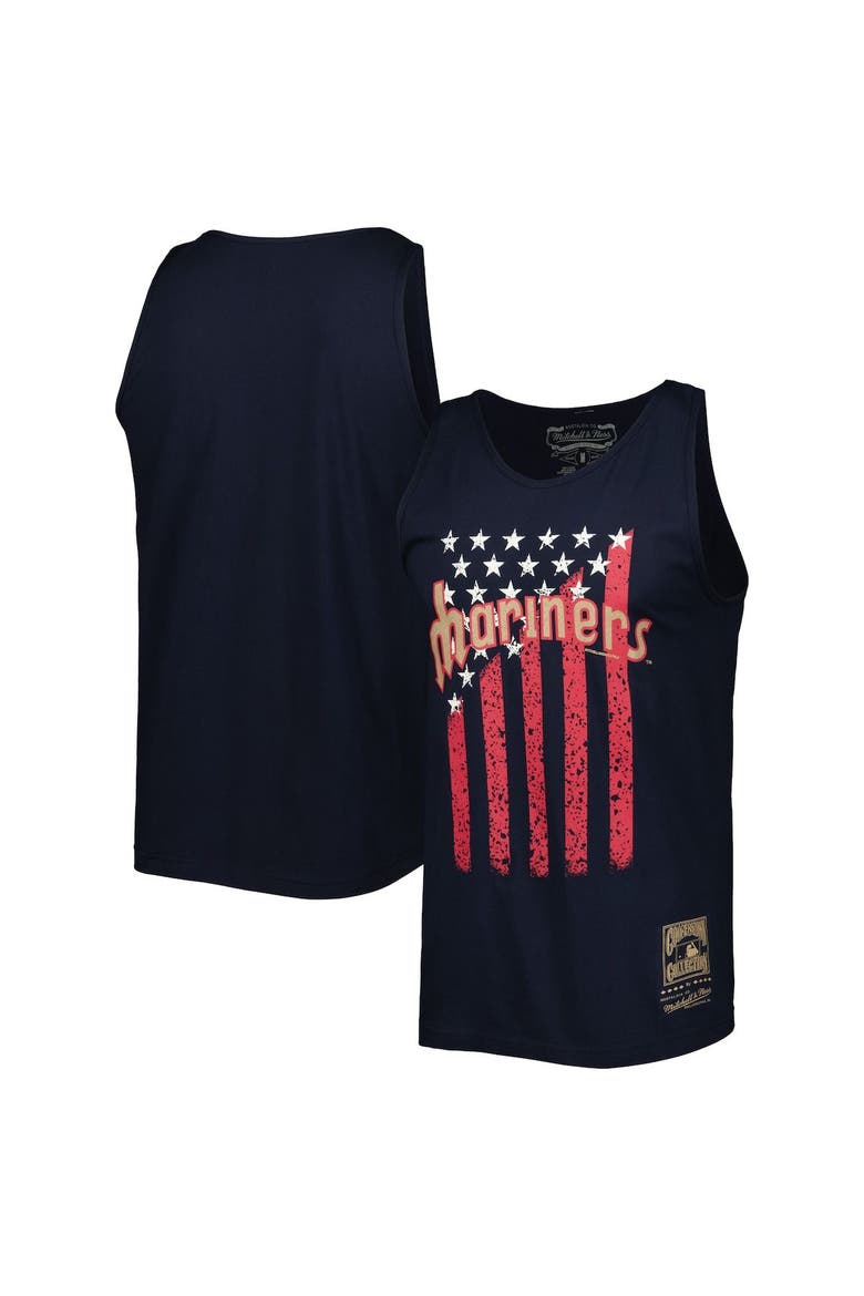 Men's Mitchell & Ness Navy Seattle Mariners Cooperstown Collection Stars and Stripes Tank Top, Main, color, Navy