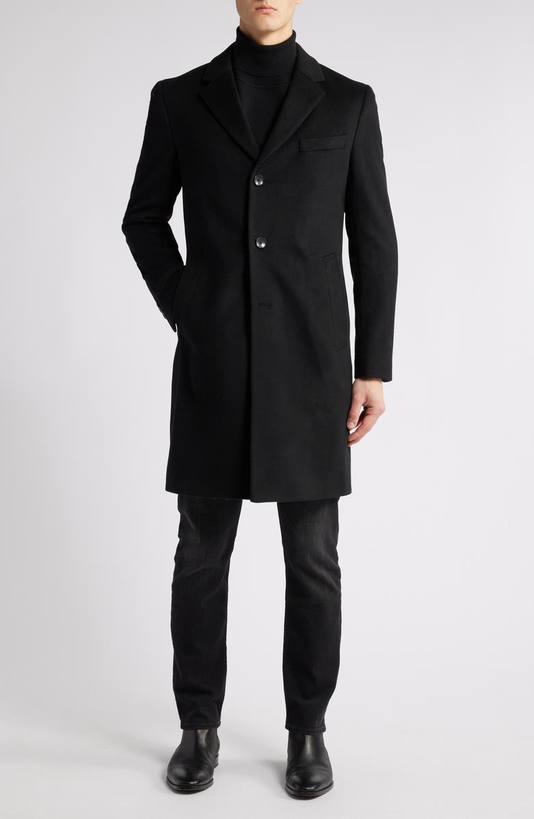 BOSS Hyde Felted Wool & Cashmere Car Coat, Alternate, color, Blk