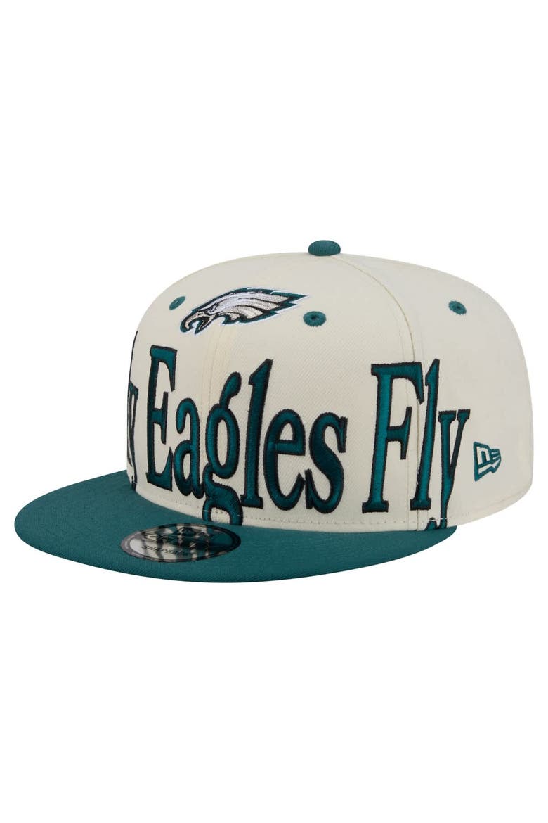 Men's New Era Cream Philadelphia Eagles Oversized Slogan 9FIFTY Snapback Hat, Alternate, color, Cream