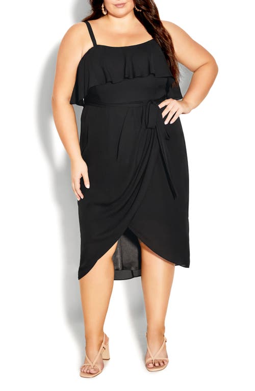 City Chic Fable Ruffle Tie Belt Dress In Black