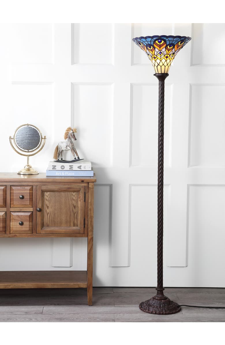 JONATHAN Y Peacock Tiffany-Style 70" Torchiere LED Floor Lamp, Bronze, Alternate, color, Bronze