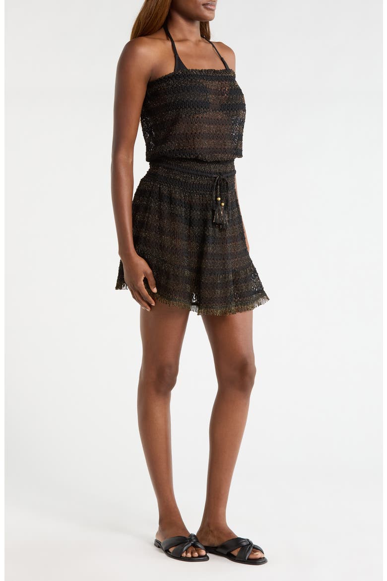 Swirl Lauryn Strapless Sheer Cover-Up Mini Sundress, Alternate, color, BLACK METALLIC ZIGZAG