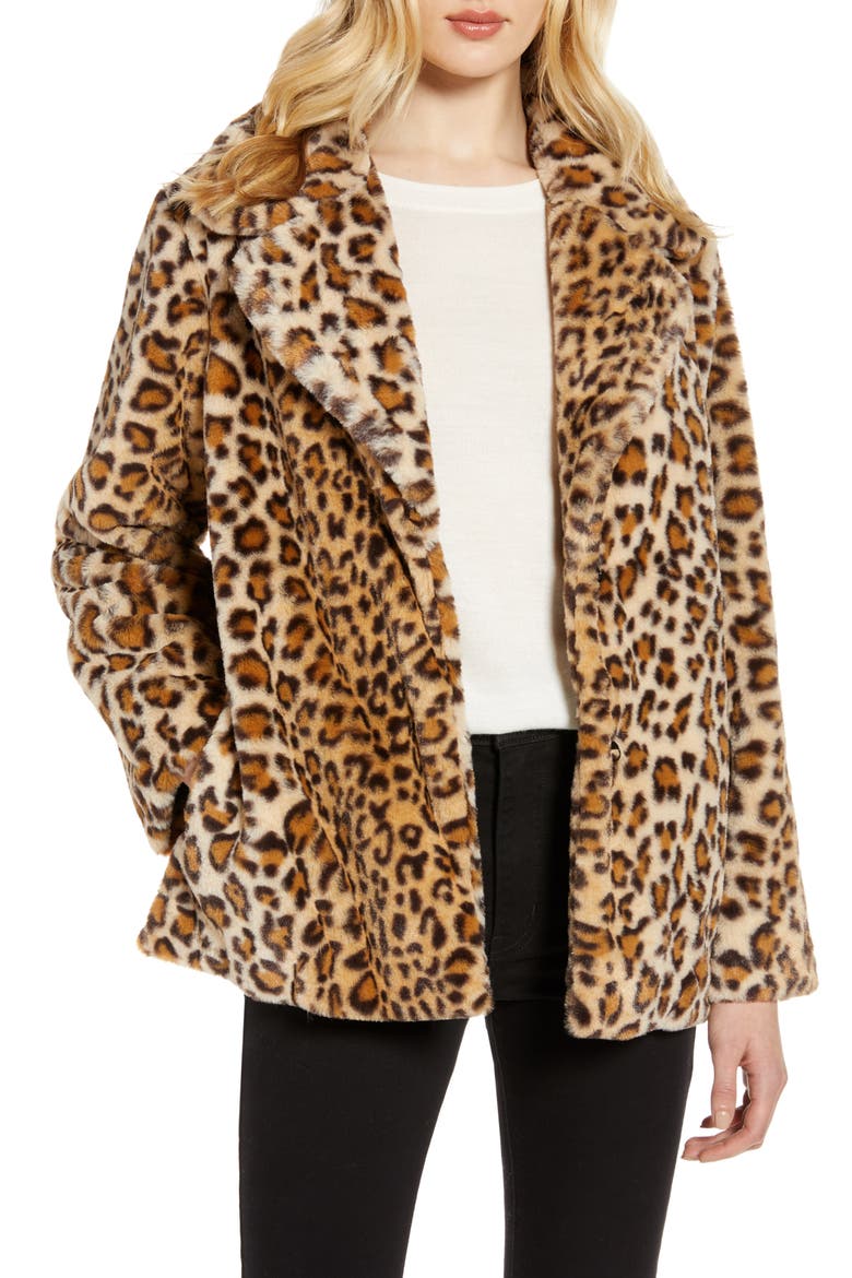 Faux Fur Coat, Main, color, LEOPARD