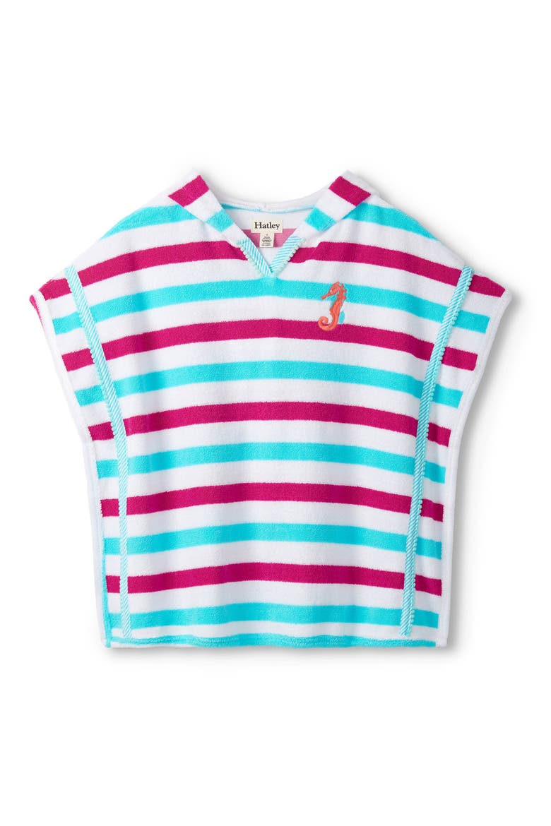 Kids' Beach Stripes Terry Cloth Cover-Up Hooded Tunic, Main, color, WHITE