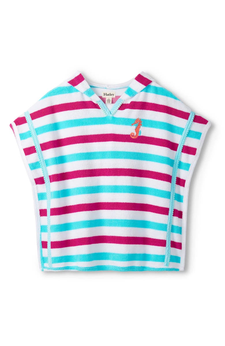 Hatley Kids' Beach Stripes Terry Cloth Cover-Up Hooded Tunic, Main, color, White