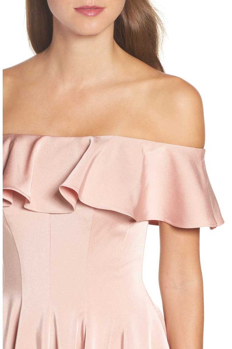 Ruffle Off the Shoulder Fit & Flare Dress, Alternate, color, BLUSH